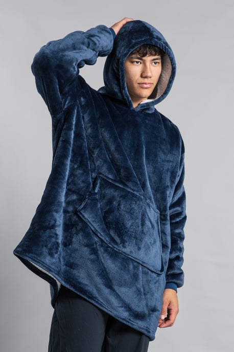 Navy Hooded Blanket With Kangaroo Pocket