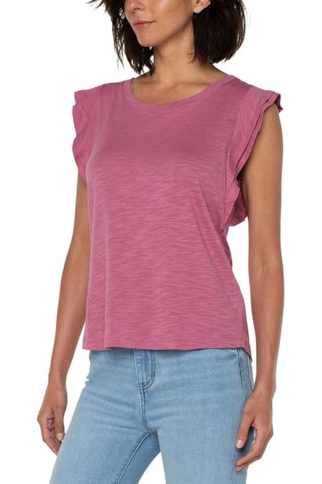 Double Layer Flutter Sleeve Slub Knit To Wild Rose