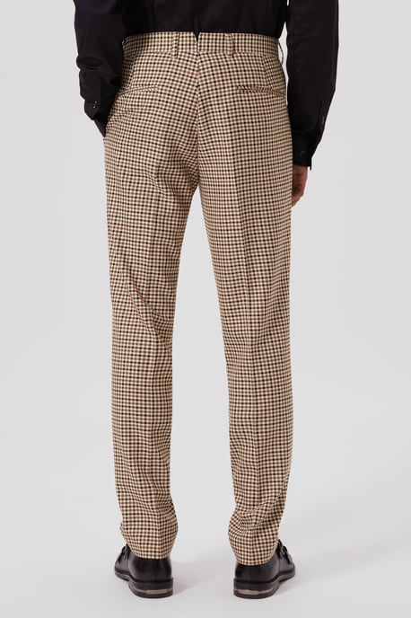 Blythe Slim Fit Beige Check Trousers