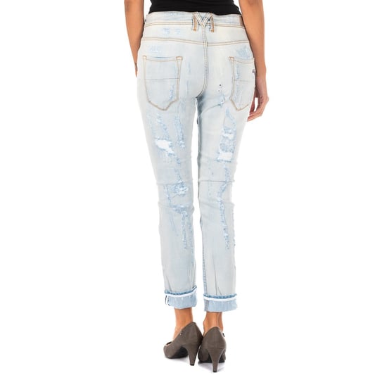 Long denim pants with straight hem cut 10DBF0667 woman
