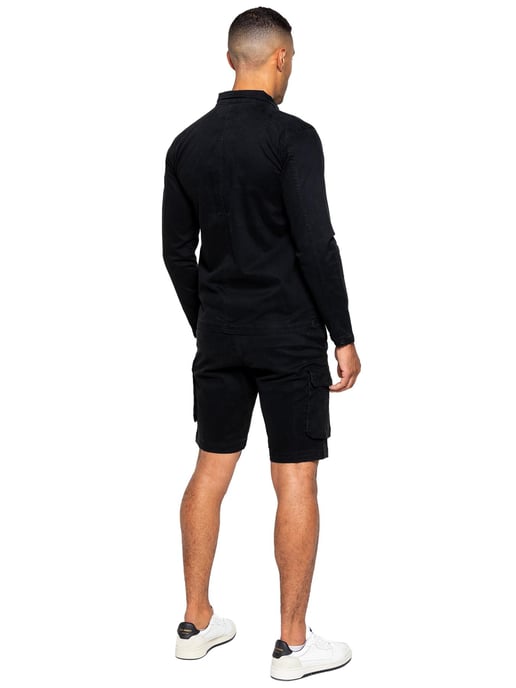 Enzo | Mens Cargo Tracksuit With Shorts Set - Black - Image 3