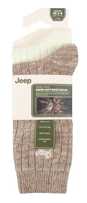 Womens Walking Boot Socks | Jeep | 2 Pack High Performance Polyester Running Socks - Taupe / Cream - Image 2