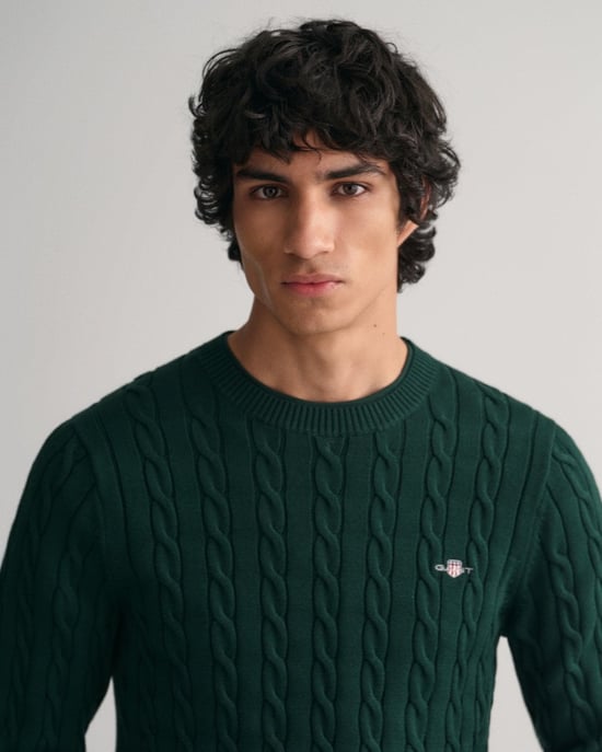 GANT Mens Cotton Cable Knit Crew Neck Jumper - Image 3