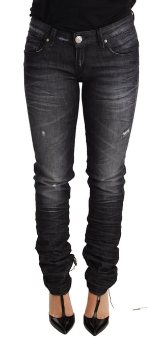 Acht Svart Tvättad Bomull Låg Midja Skinny Jeans - Image 1