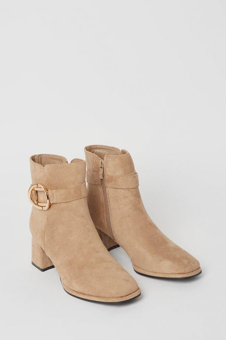 Amna Buckle Detail Low Block Heeled Ankle Boots