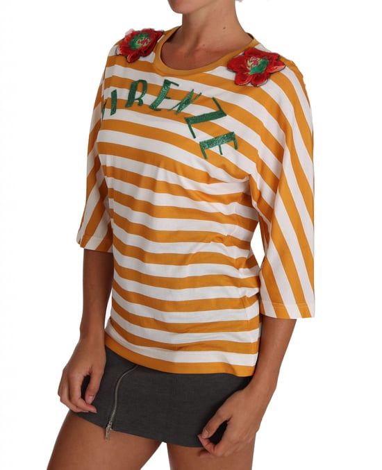 Dolce & Gabbana Women's White Orange FIRENZE Top T-shirt - Image 4
