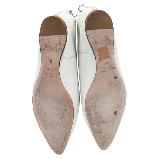 Miu Miu Embellished-Strap Pointed-Toe Ballet Flats in White Leather - Image 6