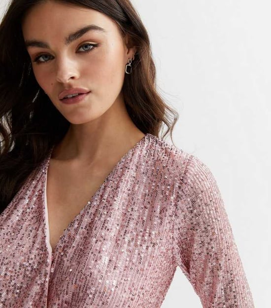Sequin Wrap Long Sleeves Bodysuit - Image 2