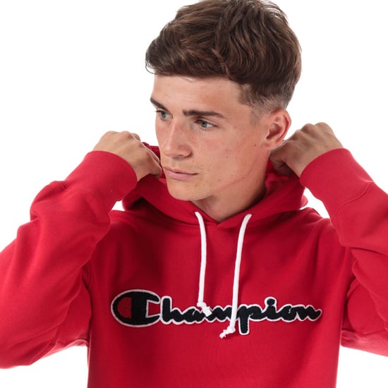 Men's Champion Large Logo Hoody in Red