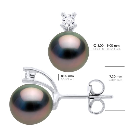 Oorbellen van Zilver 925 & Cubic Zirconia versierd met 2 Echte Gecultiveerde Tahiti Parel 8-9 mm - Image 2