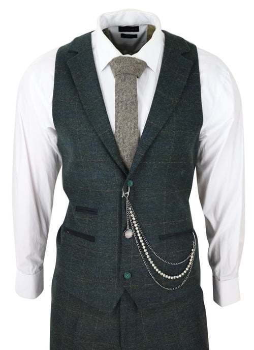 Heren 3-delige Wolkostuum Olijfgroen Tweed Ruit Peaky Blinders 1920 Gatsby Formeel - Image 4