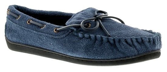 New Mens/Gents Navy Leather Suede Moccasin Slippers - Image 1