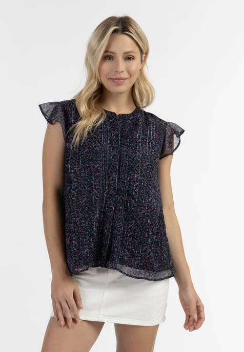 Dreimaster Blouseshirt met ruchemouwen Dames Zwarte bloemenprint - Image 3