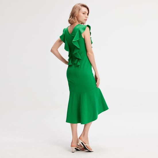 Jersey dress with wide ruffles