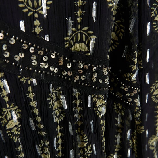 River Island Womens Blouse Black Floral Embellished