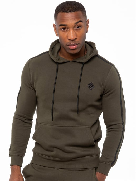 Enzo | Mens Pullover Tape Hoodie Tracksuit Set - Khaki - Image 3