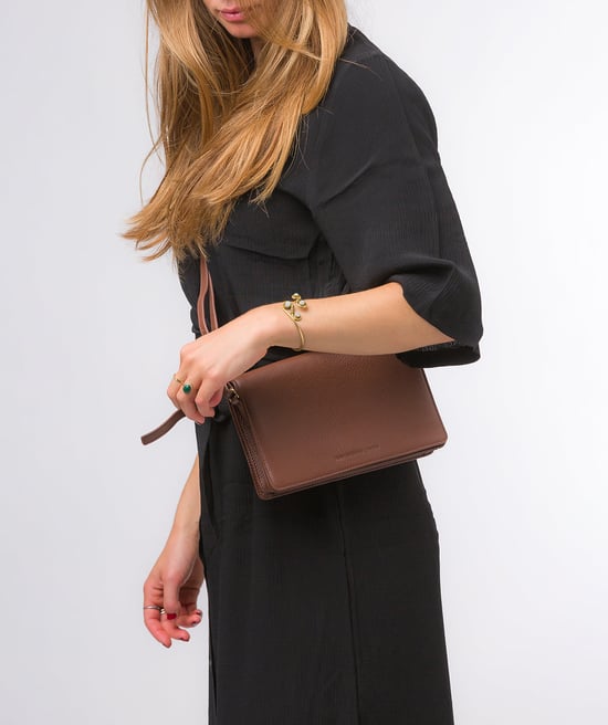 Gwen' Dark Tan Nappa Leather Cross Body Bag