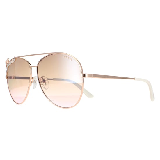 Guess Aviator Womens Shiny Rose Gold Brown Mirror GU7739