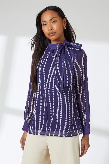 Navy Spot Contrast Detail Top
