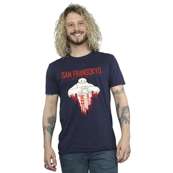 Disney Mens Big Hero 6 Baymax San Fransokyo Heart T-Shirt (Navy Blue)