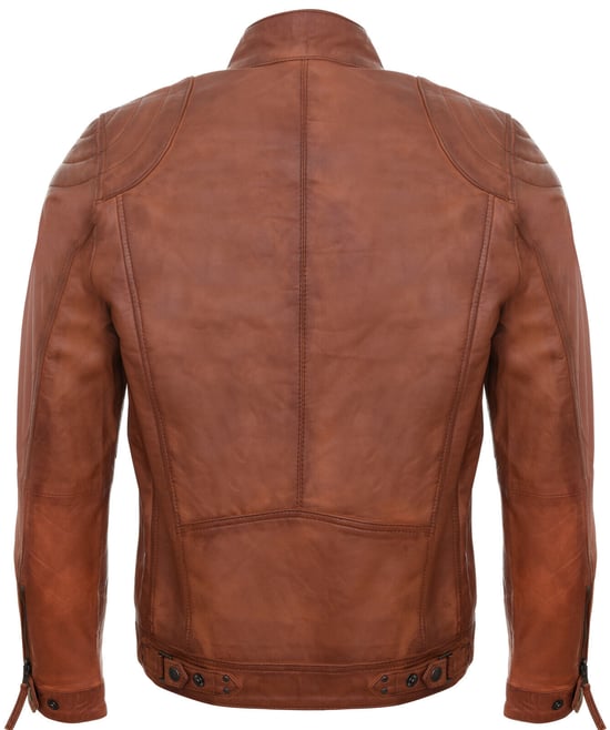 Leather biker racing jacket with zipper