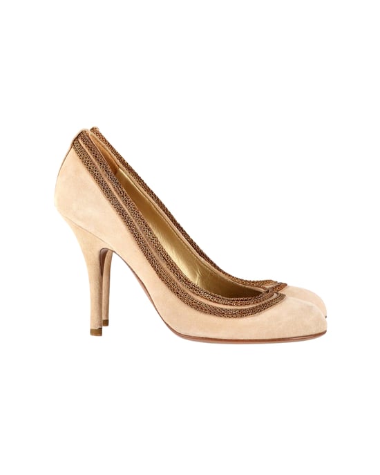 Sergio Rossi Chain Detail Pumps in Beige Suede - Image 1