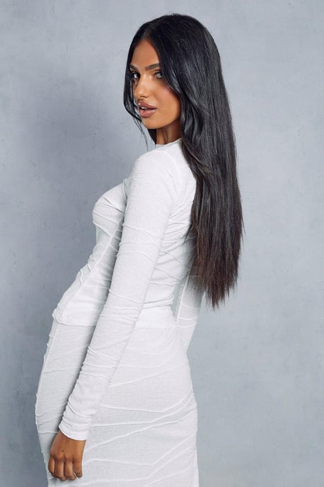 Sheer Crinkle Detail Long Sleeve Top