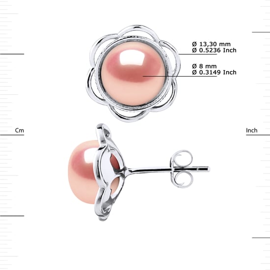Stud Earrings FLOWER Beads Freshwater 8-9mm Buttons Roses 925