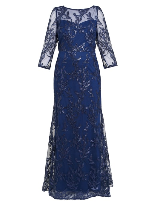 Jordana Beaded Maxi Dress With Illusion Sleeves