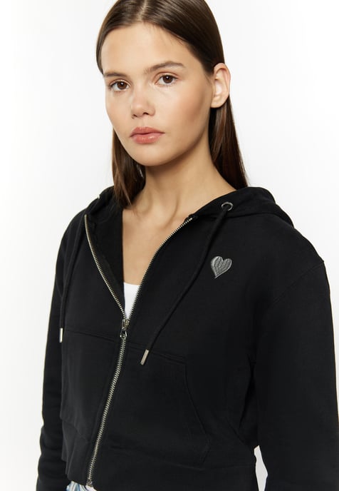 Mymo Bijgesneden hoodie met rits Dames zwart - Image 5