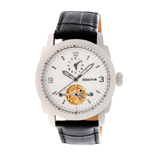 Heritor Automatic Helmsley Semi-Skeleton Leather-Band Watch