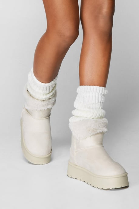 Faux Fur Platform Mini Ankle Boots