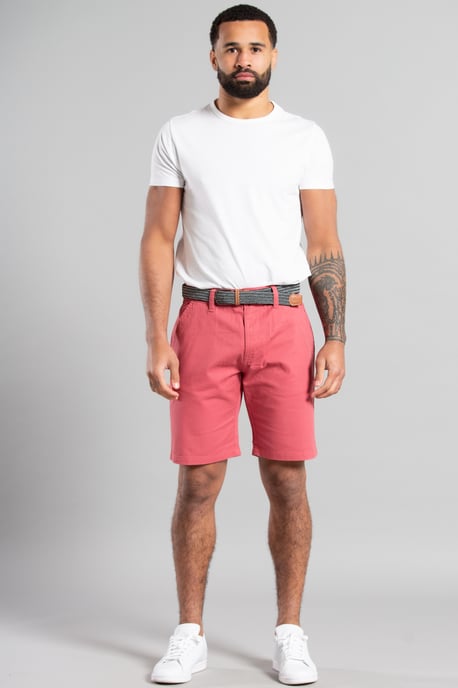Cerise Cotton Twill Belted Chino Short