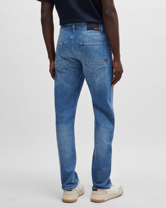 BOSS Orange Taber BC-C Mens Tapered Fit Jeans in Bright Blue Comfort-Stretch Denim NOS
