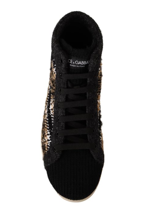 Dolce & Gabbana Men's Beige Brown Wool Cotton High Top Sneakers - Image 3