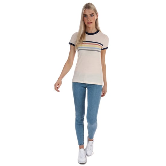 Women's Brave Soul Rainbow Ringer T-Shirt in Cream