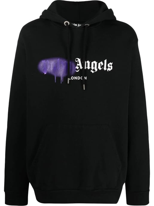 Palm Angels London Purple Sprayed-logo Hoodie Black - Image 1