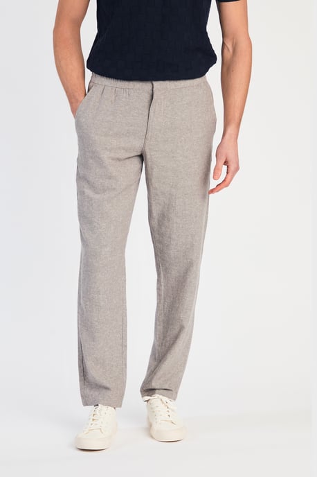 Grey Linen Blend Classic Fit Trousers
