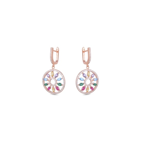 Luxenterörhängen med katalanskt mobellås i 925 sterlingsilver och flerfärgade zirkoner med 18kt roséguldpläterad yta - Image 2