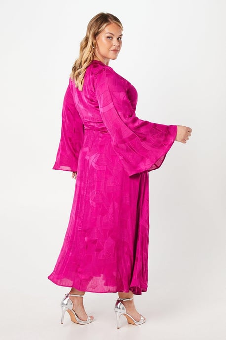Plus Angel Sleeve Wrap Midi Dress
