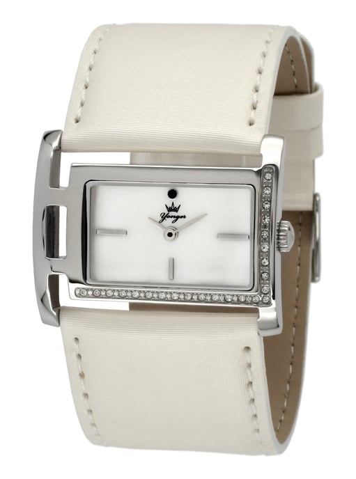 Yonger and Bresson: White Leather Watch with Silver Bezel
