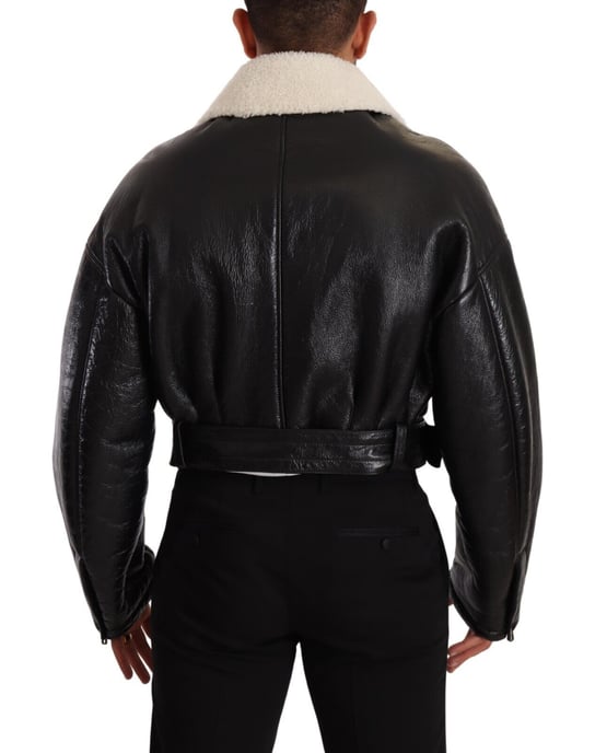 Dolce & Gabbana Herrarnas Svart Läder Shearling Bikerjacka - Image 3