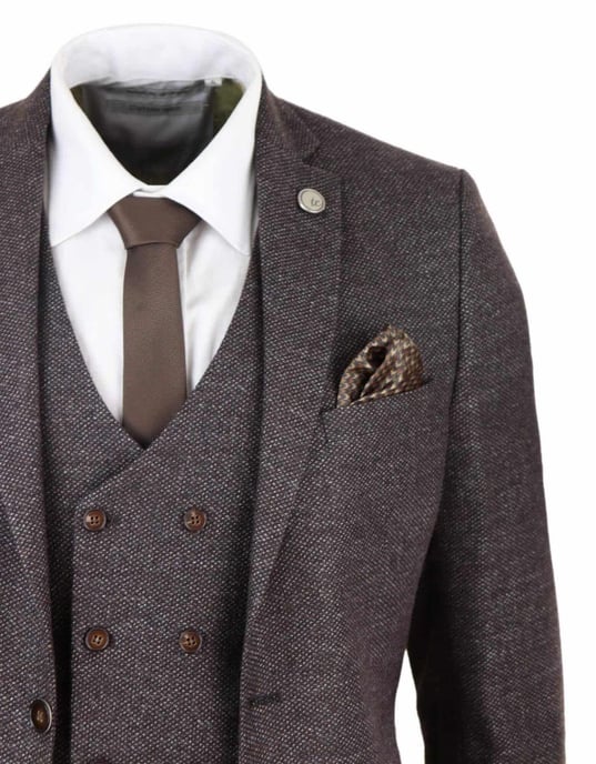 Mens Brown Wool 3 Piece Suit Double Breasted Tweed Peaky Blinders 1920 - Image 5
