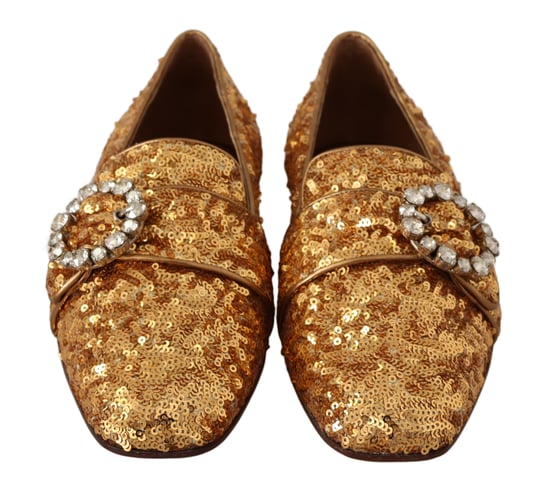 Dolce & Gabbana Gold Sequin Crystal Flat Women's Loafers Shoes - Image 5