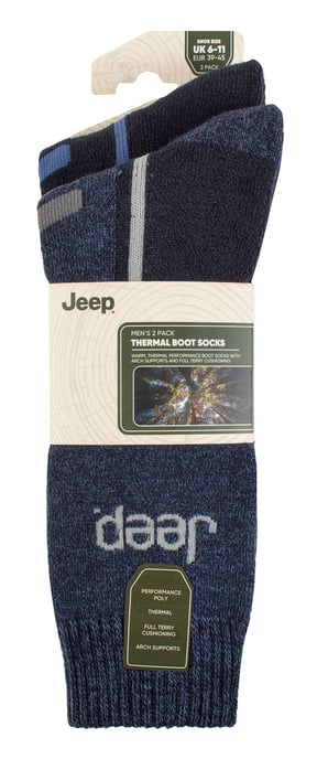 Mens Thermal Winter Socks | Jeep | Thick Ribbed Design Warm Knitted Boot Socks | Chunky Performance Socks - Navy / Blue - Image 2