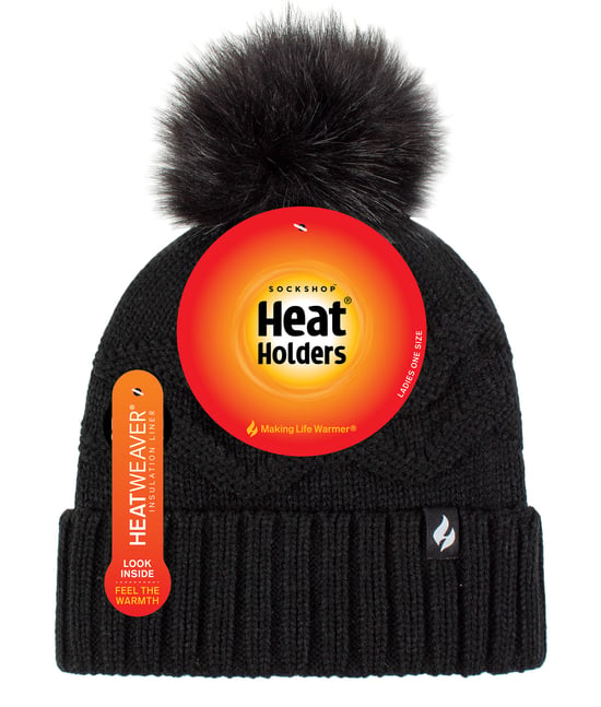 Heat Holders Dames Winter Bont Pom Pom Beanie Muts - Zwart - Image 2