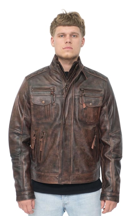 Men's Leather Retro Biker Jacket-Toronto