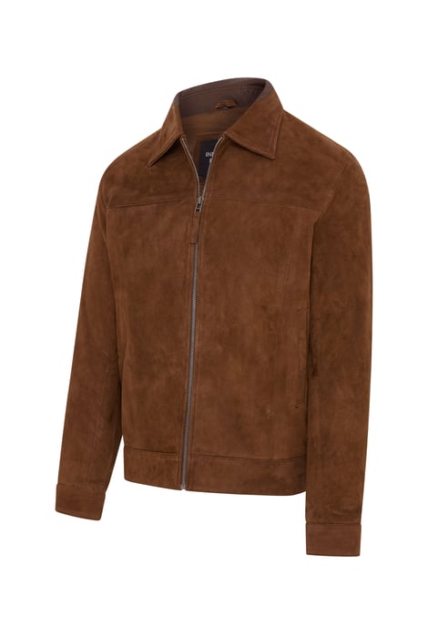 Mens Brown Retro Classic Suede Leather Harrington Biker Jacket - Bryne
