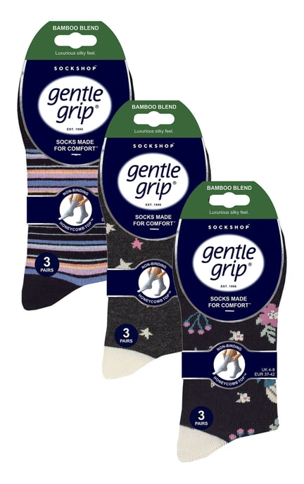 9 Pack Bamboo Socks Ladies | Gentle Grip | Extra Wide Soft Top Non Elastic Socks - SOLRM404142 - Image 2