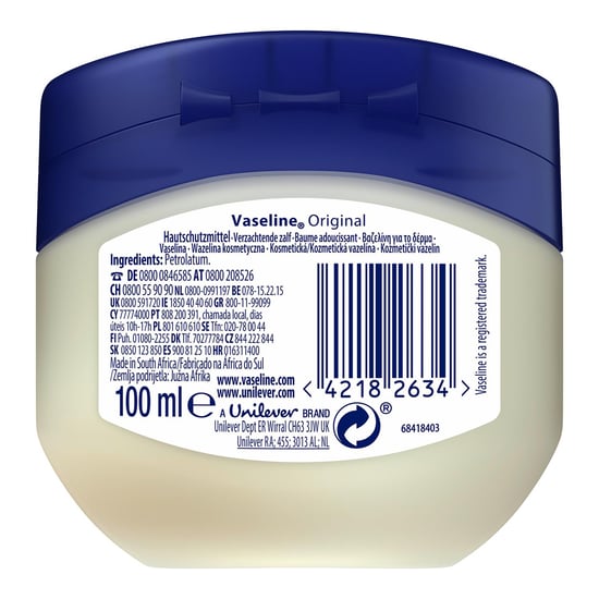 Vaseline Original Skin Protectant Petroleum Jelly for Al Skin Type, 6Pack of 100ml